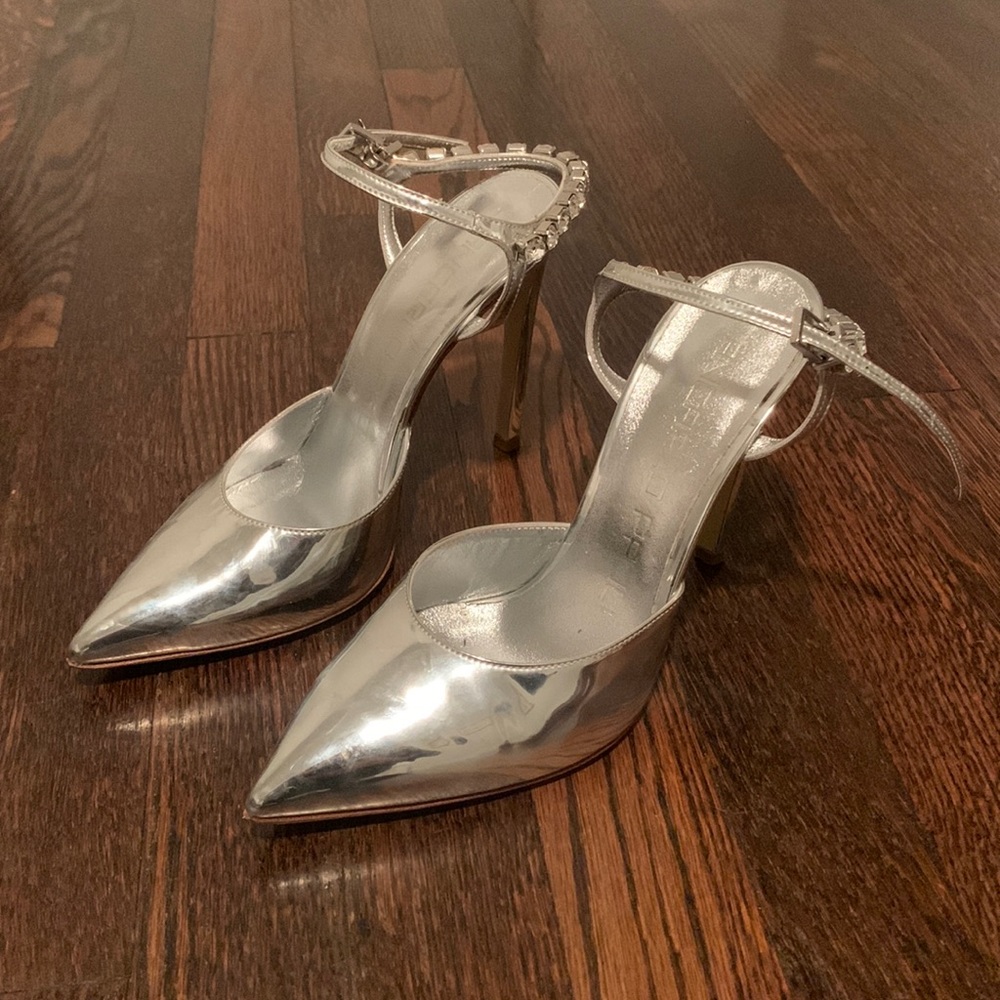 giancarlo paoli silver metallic heels